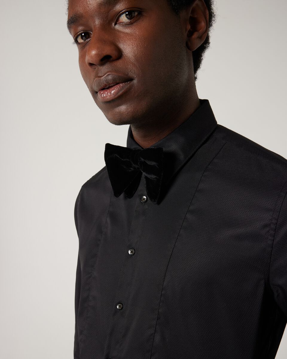 Slim Long Sleeve Panelled Formal Shirt, Black, hi-res